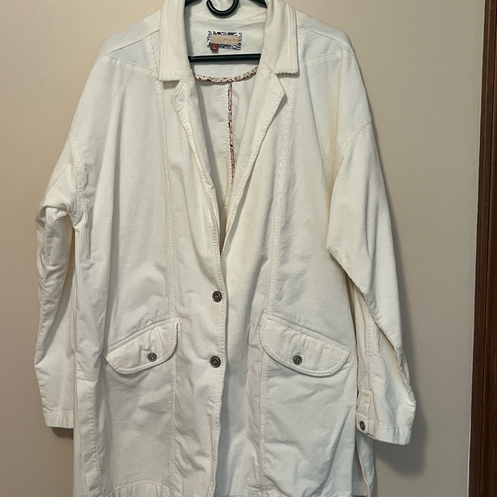 Anthropologie Cream colored corduroy Blazer with Button Details